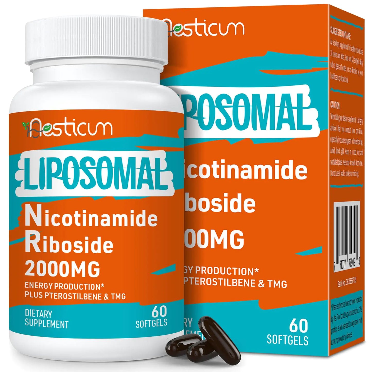 2000 MG Liposomal NAD+ Nicotinamide Riboside Cellular Enhancer with TMG & Pterostilbene