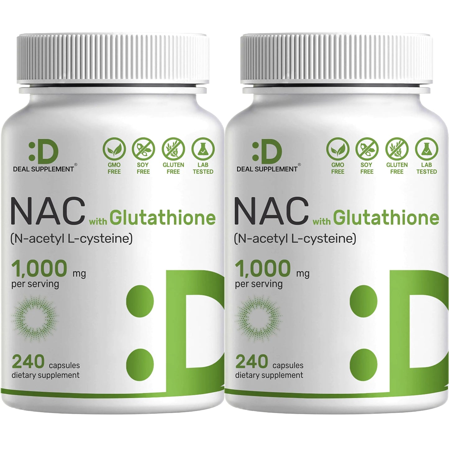 2 Pack NAC Supplement (N-Acetyl Cysteine) 1000mg Serving with Reduced Glutathione 480 Capsules