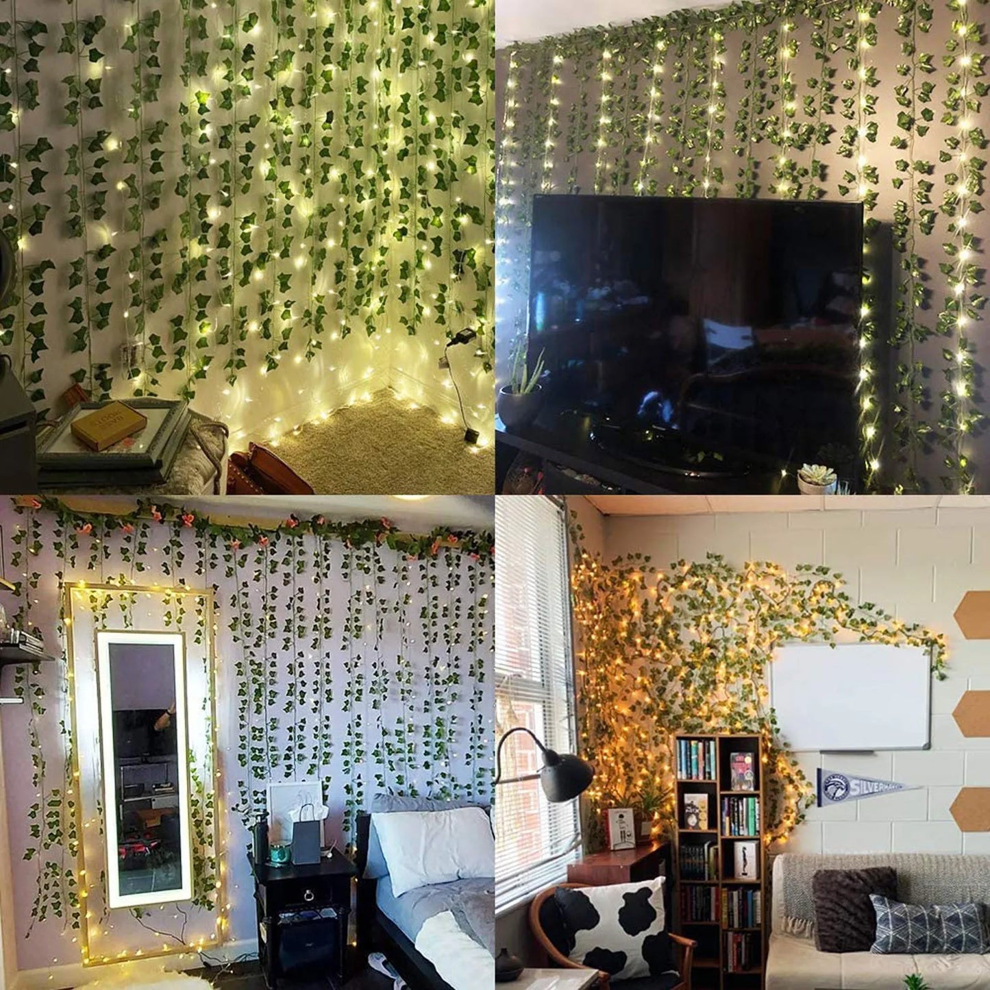 12PC Strands Artificial Lvy Leaf Vine Garland Fake Foliage Hanging Plants Garland Hanging Ornaments Front Door Wall Decorations