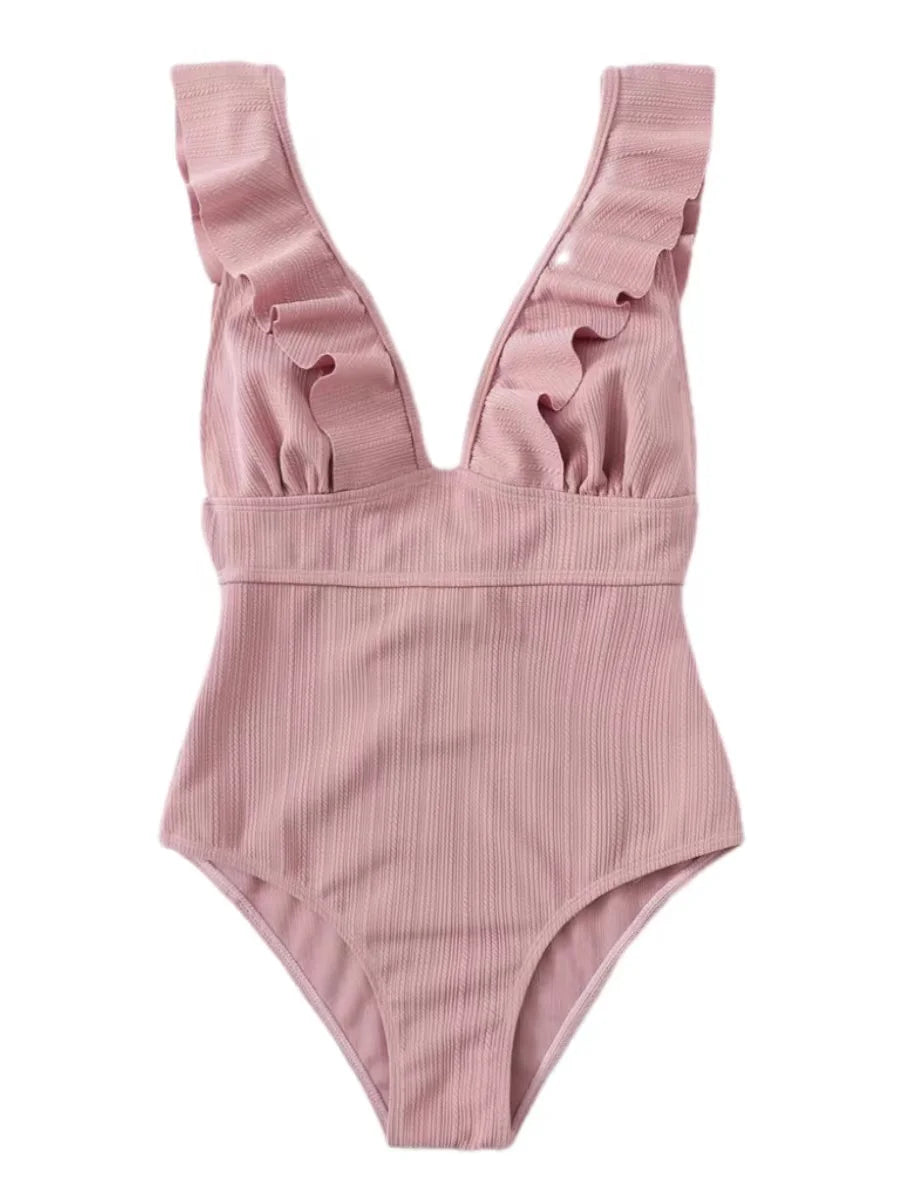2023 Sexy Solid One Piece Swimsuit Women Push Up Lace Up Bandage Bodysuit Brazilian Deep V Neck Backless Bathing Suit Swimwear