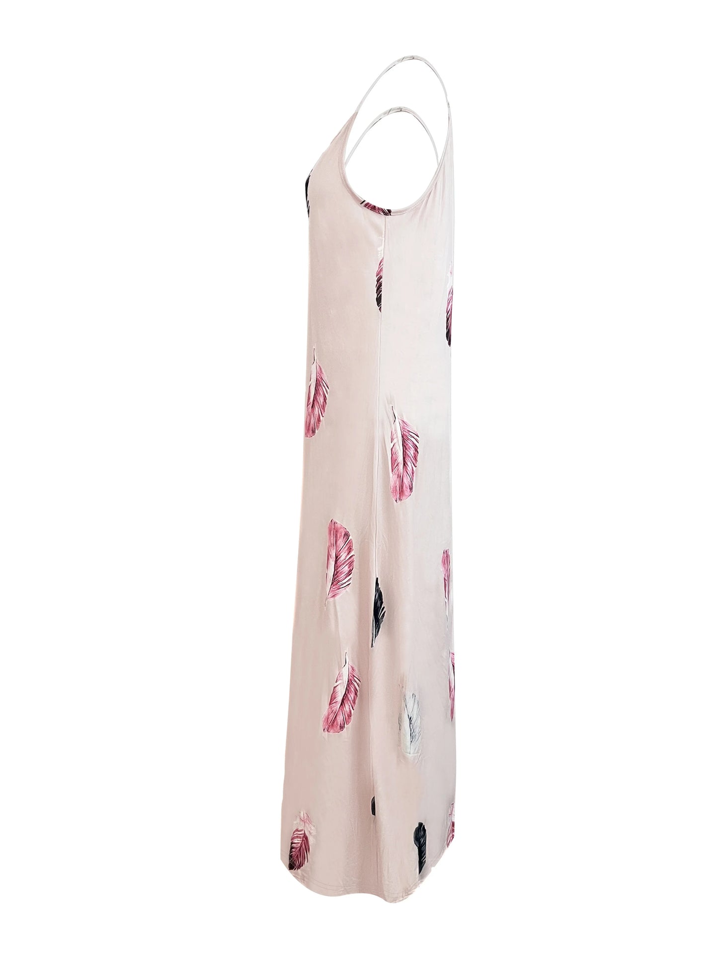 2024 AliExpress Europe and America Plus Size Women's Cross border Summer New Sexy V-neck Feather Print Sling Dress