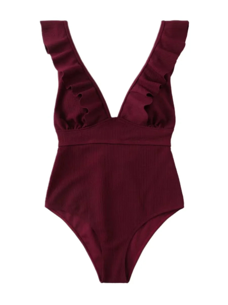 2023 Sexy Solid One Piece Swimsuit Women Push Up Lace Up Bandage Bodysuit Brazilian Deep V Neck Backless Bathing Suit Swimwear