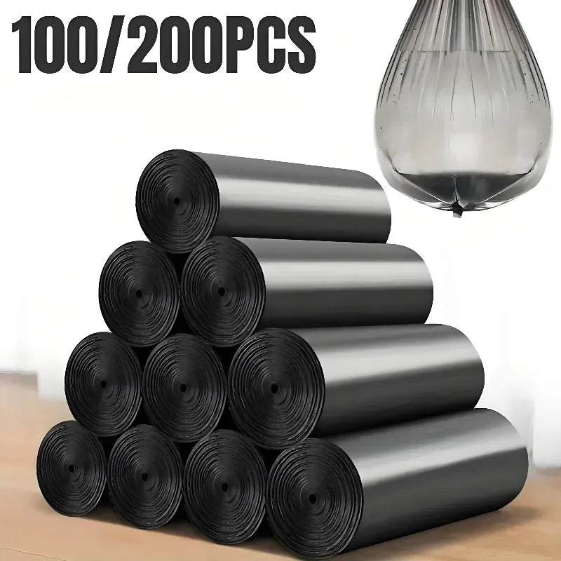 100/200PCS Black Garbage Bag Household Kitchen Bedroom Bathroom Office Leak-Proof Disposable Plastic Thickened Trash Bags