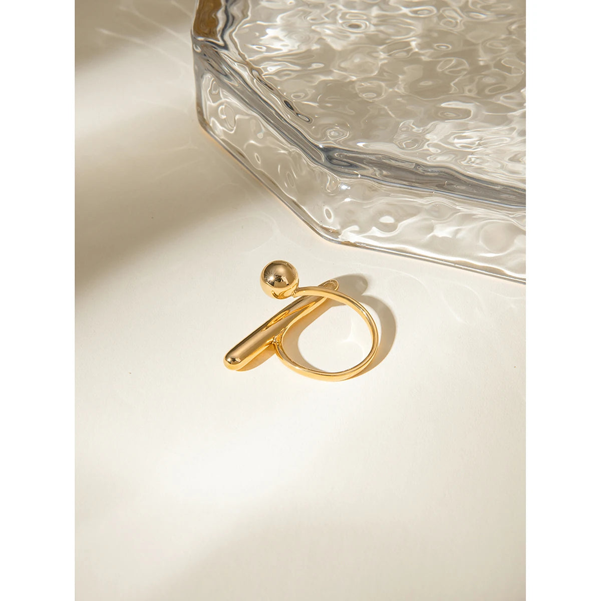 18K Statement Summer Stainless Steel PVD Plated Geometric Simplicity Opening Ring Women Sandy Beach Jewelry