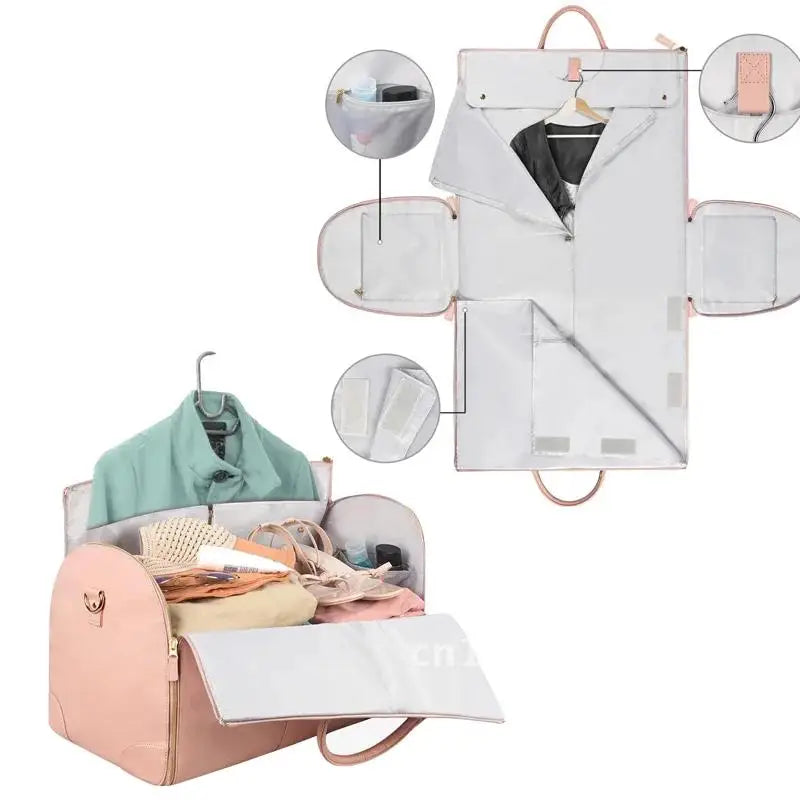 1pc Foldable PU Travel Convenient Carry-on Clothing Bag Women's Bag Bag Leather Business Duffel Women's Large Travel