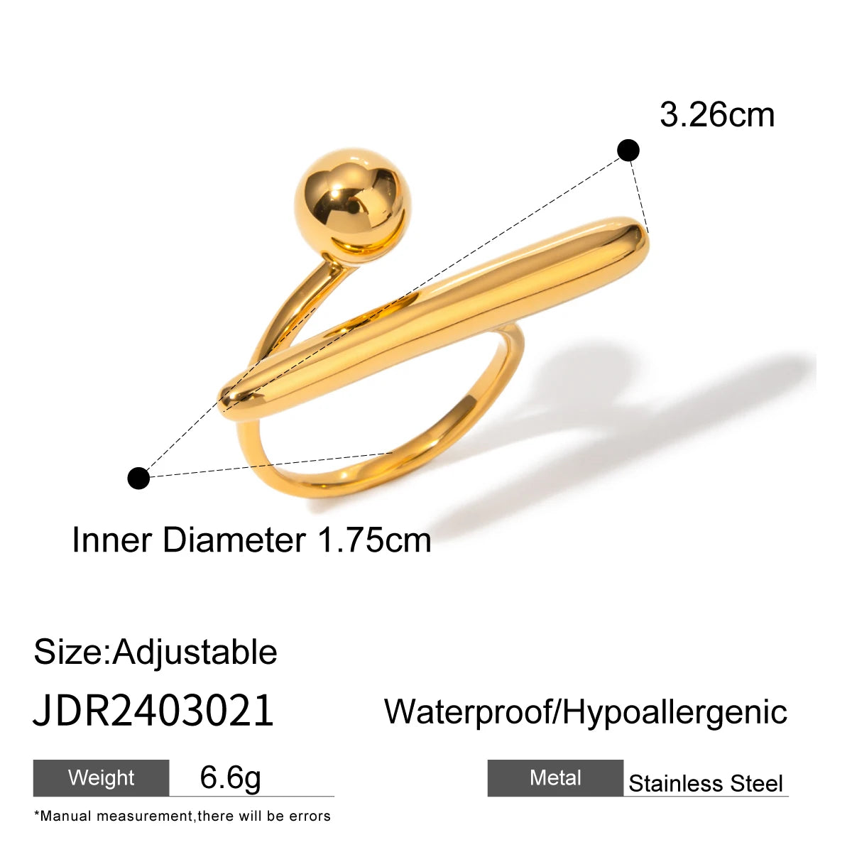 18K Statement Summer Stainless Steel PVD Plated Geometric Simplicity Opening Ring Women Sandy Beach Jewelry