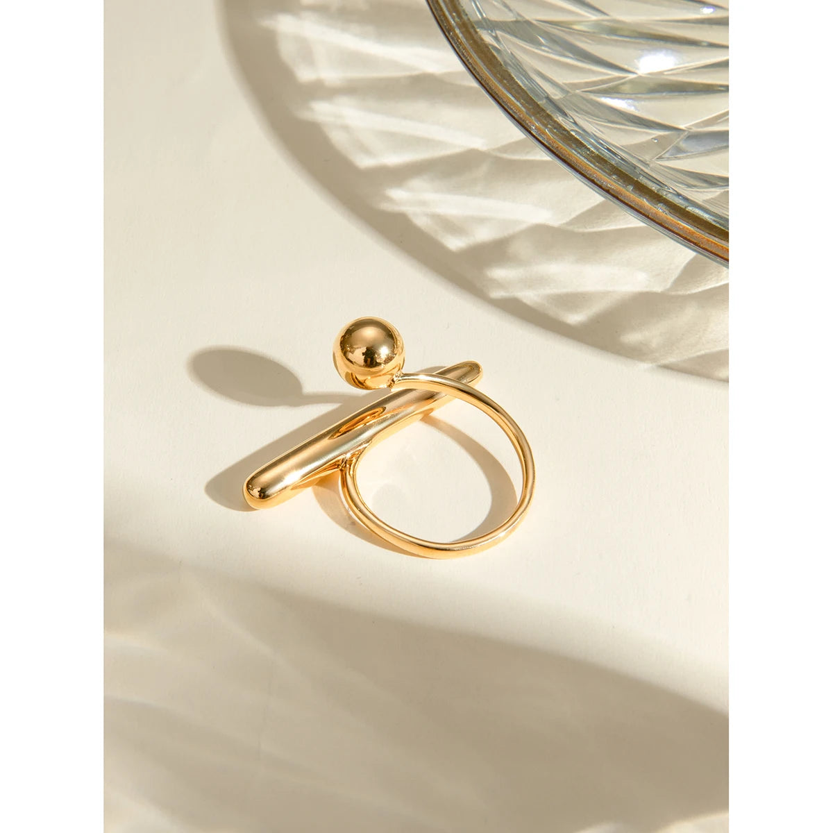 18K Statement Summer Stainless Steel PVD Plated Geometric Simplicity Opening Ring Women Sandy Beach Jewelry