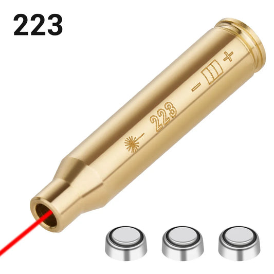 .223 cal Red Dot Laser Brass Boresight CAL Cartridge Barrel Bore Sighter for Hunting Gun Scope Adjustment Rifle Pistol Shotgun