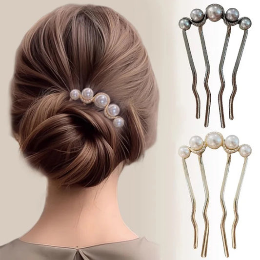 1/2pcs Simple Pearl Hairpins Korean U-shaped Metal Shell Hair Clip Pins Women Hair Sticks Bun Maker Hair Styling Accessories